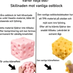 Klämleksak 2-pack Squishy Cheese Ostkub - Formbar Fidget - Mjuk Stressboll cheese squishies stress skola koncentration