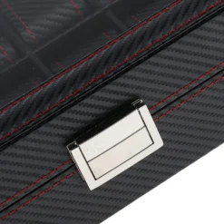 12 klockors klockbox - Lyxmodell i svart carbon med röd söm