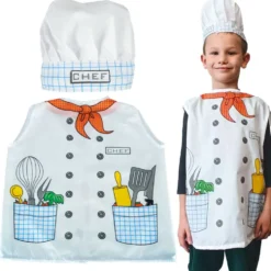 Kockkostym barn set med förkläde och kockmössa 3-8 år vit