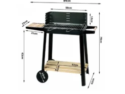 Kolgrill med justerbart grillgaller 5 nivåer hyllor och hjul 84x78x42