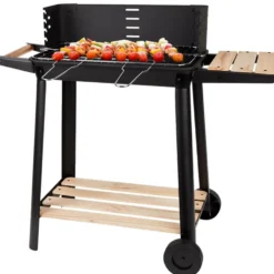 Kolgrill med justerbart grillgaller 5 nivåer hyllor och hjul 84x78x42