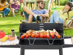 Kolgrill med justerbart grillgaller 5 nivåer hyllor och hjul 84x78x42