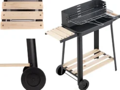 Kolgrill med justerbart grillgaller 5 nivåer hyllor och hjul 84x78x42