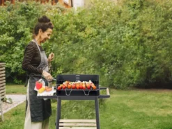 Kolgrill med justerbart grillgaller 5 nivåer hyllor och hjul 84x78x42