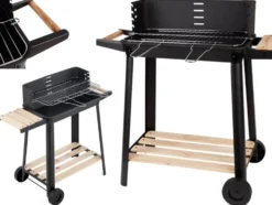 Kolgrill med justerbart grillgaller 5 nivåer hyllor och hjul 84x78x42