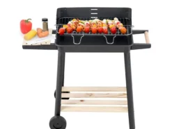 Kolgrill med justerbart grillgaller 5 nivåer hyllor och hjul 84x78x42