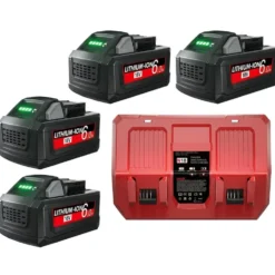 Kompatibelt 18V 6.0Ah batteri för Milwaukee M18 [4-pack] med dubbelladdare - 6000 mAh Li-ion - Reservbatteri