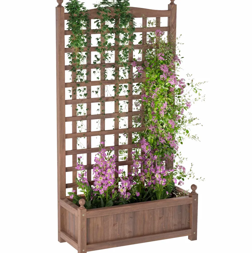 Kruka med spaljé 64x28x120 cm tillverkad av behandlad furu med bevattningssystem