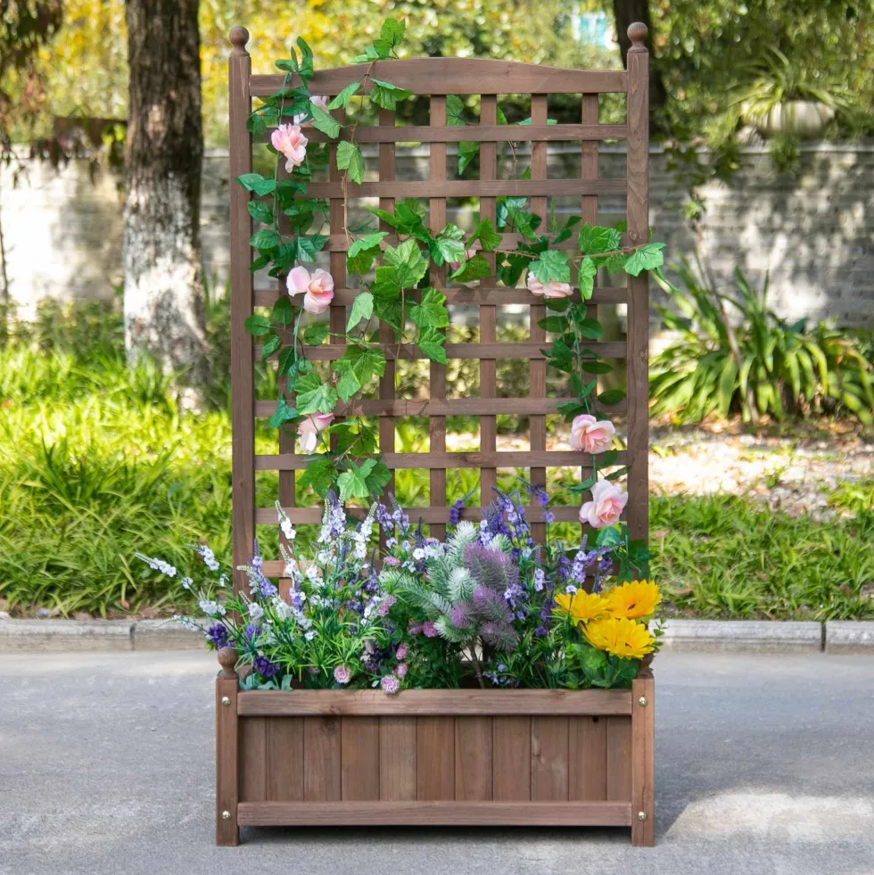 Kruka med spaljé 64x28x120 cm tillverkad av behandlad furu med bevattningssystem