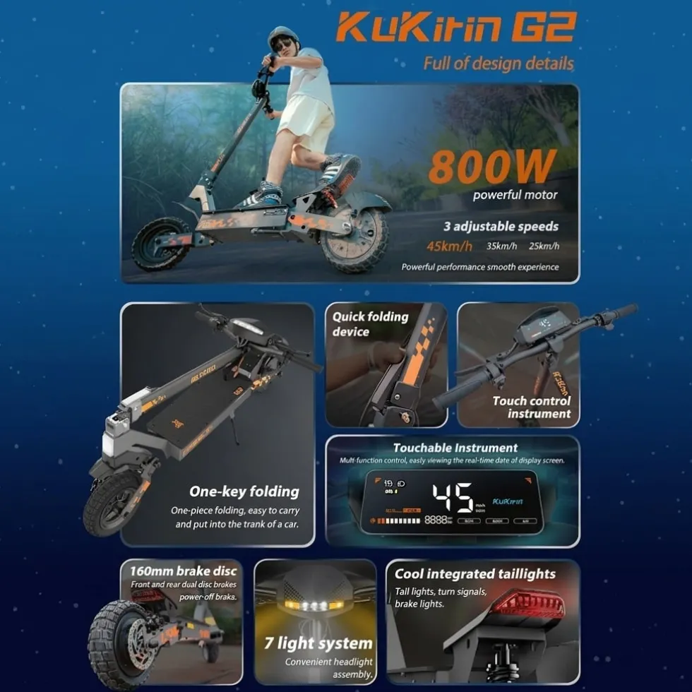 KuKirin G2 El-scooter 1200W – 45 km/h, 55 km räckvidd, 10" Offroaddäck
