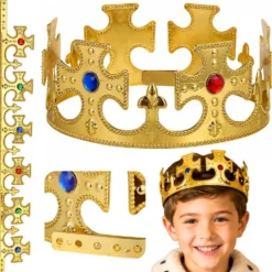 Kungakrona maskerad justerbar guld plast 17-20 cm