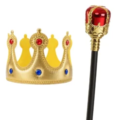 Kungligt set barn krona och spira guld 26 cm/47 cm plast/tyg