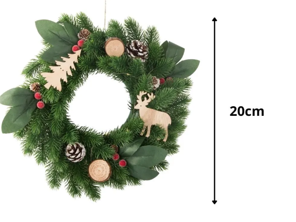 LED-julkrans med kottar 20 cm för inom- och utomhus, batteri