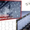 LED ljusgardin icicle 300 LED kallvit 10,4 m vit kabel 8 lägen