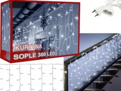 LED ljusgardin icicle 300 LED kallvit 10,4 m vit kabel 8 lägen