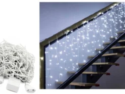 LED ljusgardin icicle 300 LED kallvit 10,4 m vit kabel 8 lägen
