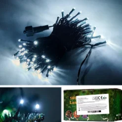 LED ljusslinga julgran 100 kallvita LED 8 lägen 10 m nätansluten