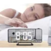 LED väckarklocka med projektor & spegel, USB-C/batteri, svart
