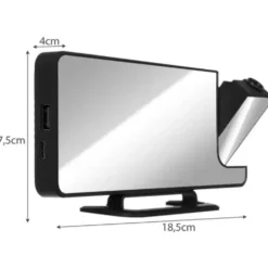 LED väckarklocka med projektor & spegel, USB-C/batteri, svart