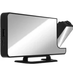 LED väckarklocka med projektor & spegel, USB-C/batteri, svart