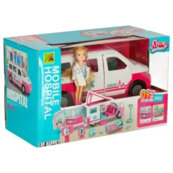 Leksaksambulans 2-i-1 sjukhusset med läkardocka 10 delar 3+