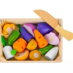 Leksaksgrönsaker i trä för barn 9-pack