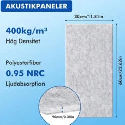 Ljudabsorbenter i grå polyester 16-pack - Självhäftande akustikplattor för väggen - Dämpar eko i musikstudio och hemmastudio