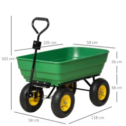 125L trädgårdsvagn i stål och PP med tippbricka och handtag, 118x58x102 cm, grön