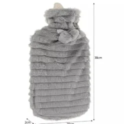 2L Värmeflaska med Fluffigt Fodral - Stor Varmvattenflaska med Plyschöverdrag