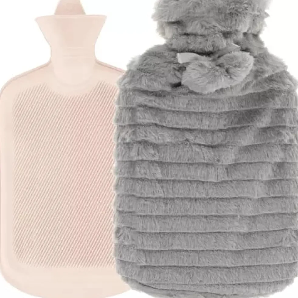 2L Värmeflaska med Fluffigt Fodral - Stor Varmvattenflaska med Plyschöverdrag