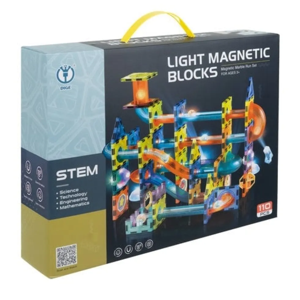 Magnetiska byggblock 3D kulbana 110 delar med LED, 3+ år