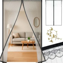 Magnetiskt myggnät för dörr 110x220 cm svart polyester med stift