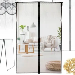 Magnetiskt myggnät för dörr 110x220 cm svart polyester med stift