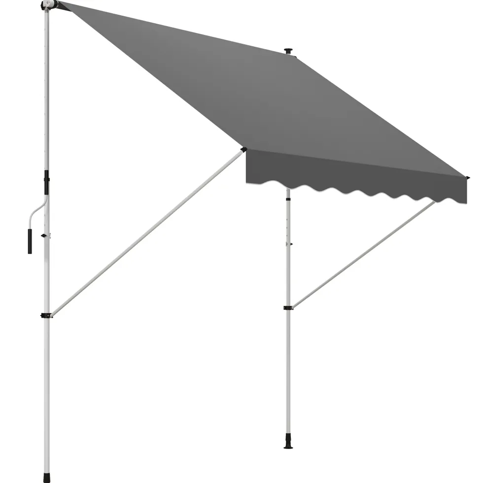 Markis med klämfäste, 150 cm bred, med vev, höjdjusterbar, smuts- och väderbeständig, grå