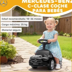 Mercedes-Benz C-Klass Åkleksak för barn 18-36 månader med tuta, motorljud och förvaringsutrymme - Svart