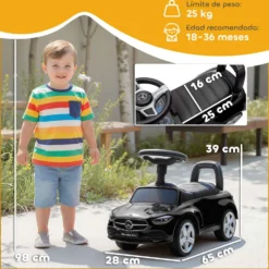 Mercedes-Benz C-Klass Åkleksak för barn 18-36 månader med tuta, motorljud och förvaringsutrymme - Svart
