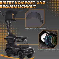 Mercedes-Benz G350 åkbil med körhandtag, 3-i-1 åkbil med ratt, för barn 18-36 månader, svart