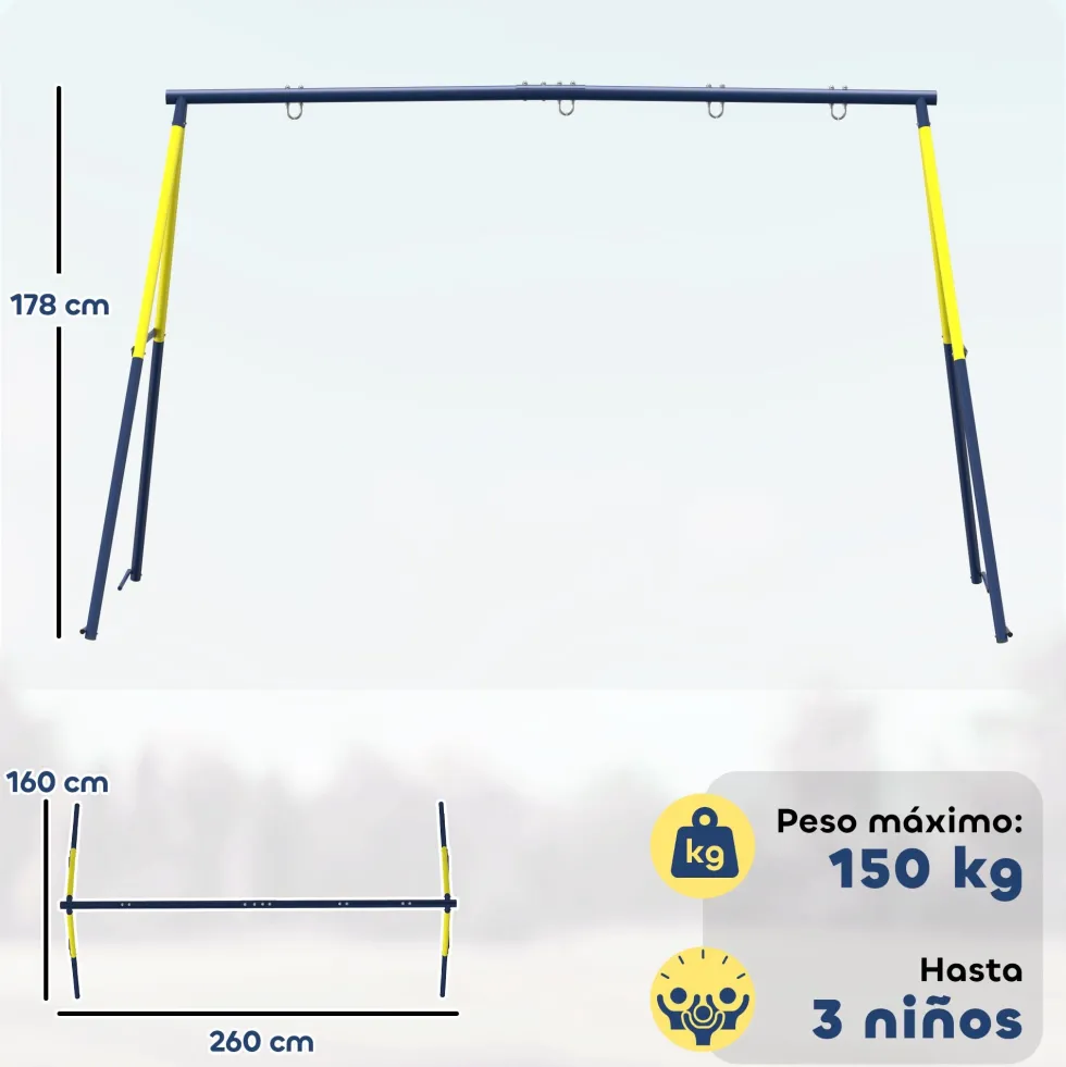 Metallgungställning för barn för 2 gungor, 150 kg lastkapacitet, för Nest-gungsits, Blå