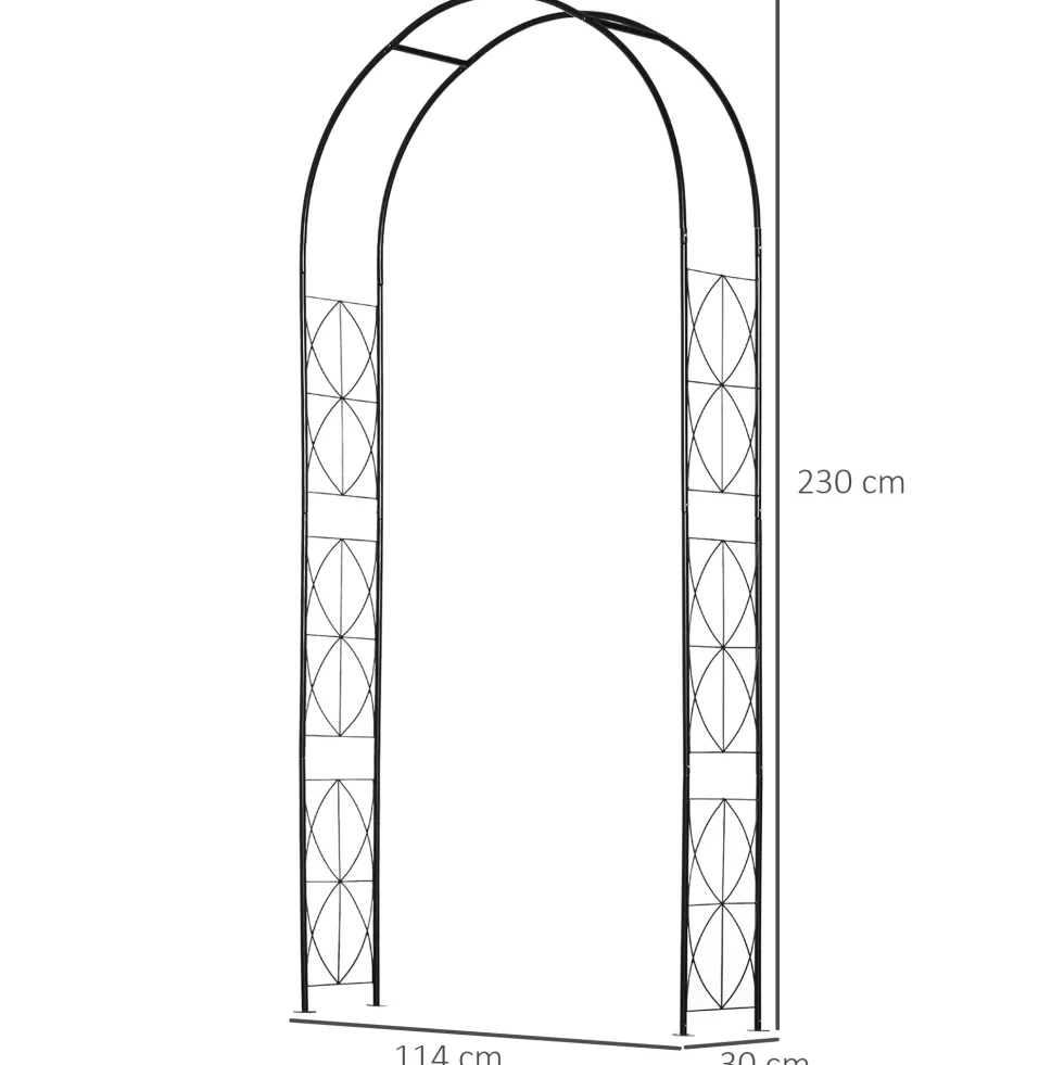 Metallträdgårdsbåge för rosor och klätterväxter, stödbåge för växter och dekorationer, 114x30x230 cm, svart