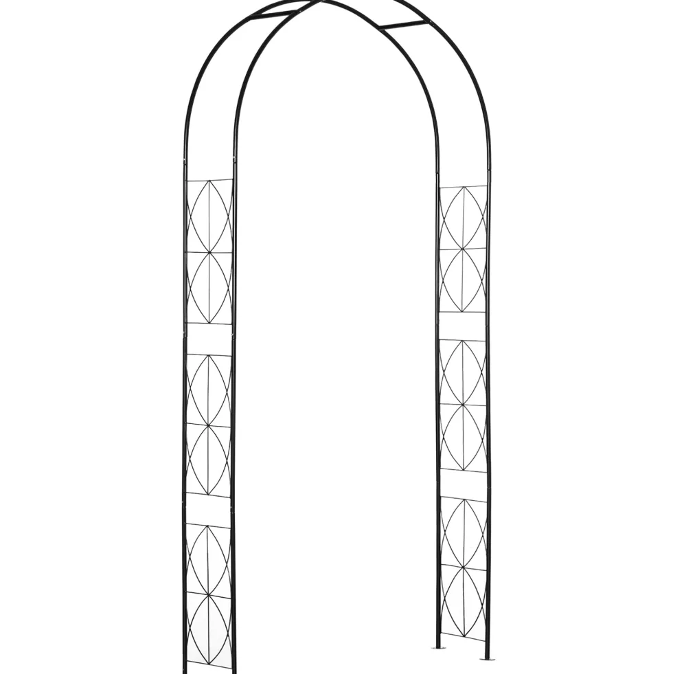 Metallträdgårdsbåge för rosor och klätterväxter, stödbåge för växter och dekorationer, 114x30x230 cm, svart