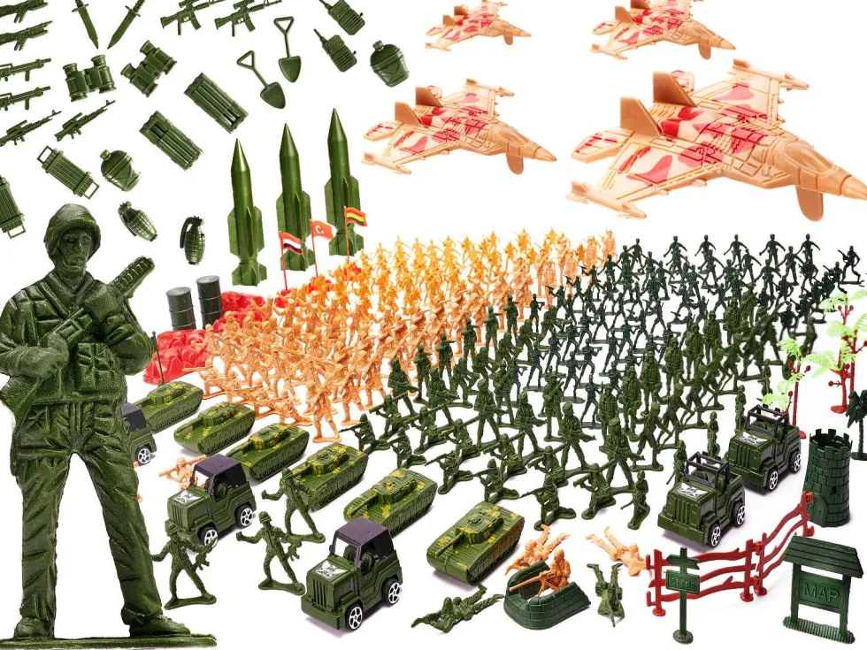 Militärleksak set 307 delar med 240 soldater, 6 tankar och flygplan