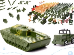 Militärleksak set 307 delar med 240 soldater, 6 tankar och flygplan