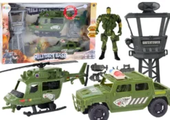 Militär leksaksset med helikopter ljus/ljud, fordon, kontrolltorn 3+