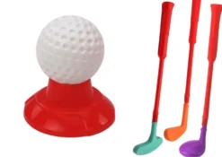 Mini golfset för barn 3+ med vagn på hjul, 3 klubbor, 5 bollar