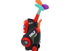 Mini golfset för barn 3+ med vagn på hjul, 3 klubbor, 5 bollar