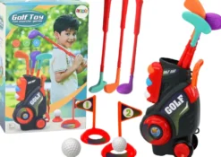 Mini golfset för barn 3+ med vagn på hjul, 3 klubbor, 5 bollar