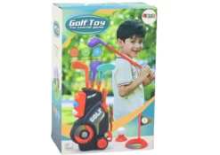Mini golfset för barn 3+ med vagn på hjul, 3 klubbor, 5 bollar