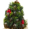 Mini julgran 17x10 cm med kottar och röda bär, jute-bas