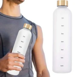 Minimalistisk Motivational Vattenflaska med Tidsmarkör 1000ml Beige