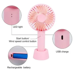 Mini Portabel Fläkt Med Bordsställ USB Uppladdningsbar Vit